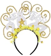 Vakkery LED Happy New Year 2024 Headband Light Up Star Hair Hoop Glitter Christmas Costume Headpi...