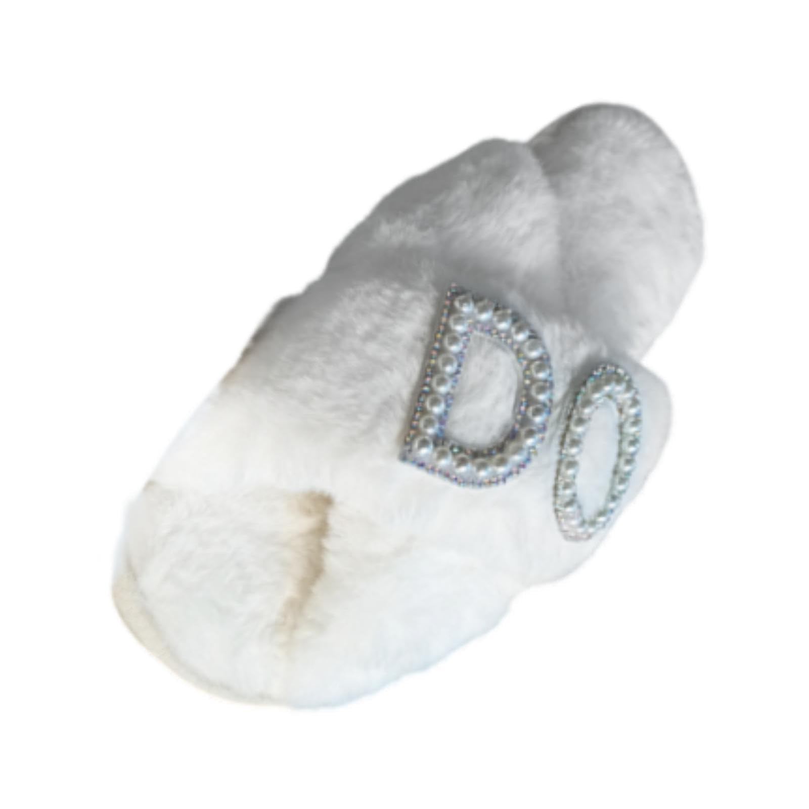 nivaa Bride Fuzzy Slippers Plush Furry House Slippers Lady for Bride Party Wedding EU 38 to 39-picture-3