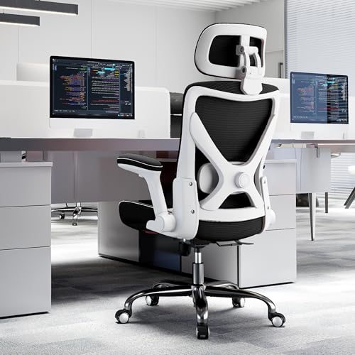 Image of TRALT Office Chair - Ergonomic Office Chair with Adjustable Lumbar Support Headrest Office Desk Chair - Gaming Chair in X-Shape Office Chair - Desk Chair Computer Chair 150 kg White / Black