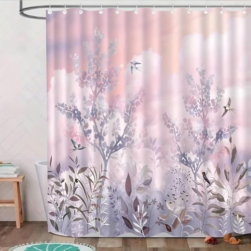 Rideau de douche anti éclaboussures en tissu polyester fleuri 88 x 210 cm