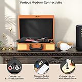 Record Player, FYDEE Vinyl Record Player Built-in 2 Speakers, Retro Vinyl Player with 3-Speed ​​(33/45/78 RPM) Bluetooth Turntable, Portable Suitcase Supports RCA and Headphone Jacks - Walnut Brown - Image 3