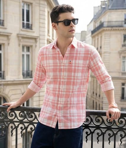 Image of IndoPrimo Men's Checked Slim Fit Casual Shirt Premium Cotton Full Sleeve Plaid Shirt with Chest Pocket Stylish Summer & Office Wear