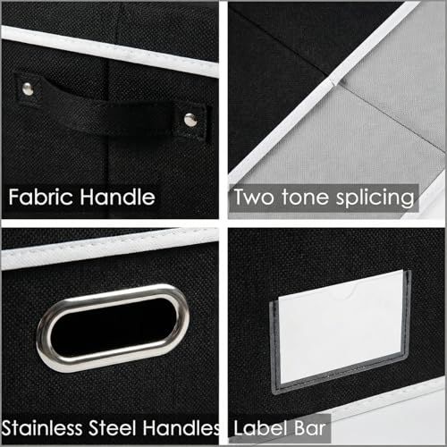 Image of PRANDOM Storage Boxes with Lids [3-Pack] Fabric Collapsible Storage Bins Organizer Containers Baskets Cube with Cover for Home Bedroom Closet Office Nursery Black（23.4X15.9X11.5