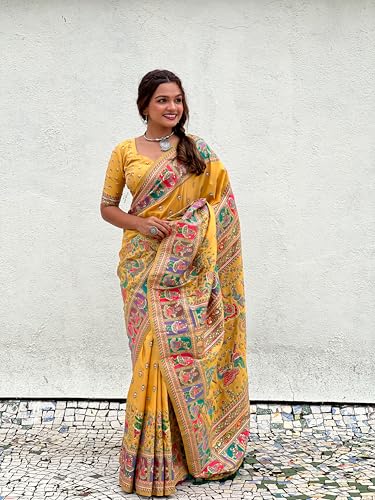 Image of SGF11 Women's Kanjivaram Pure Soft Silk Saree With Unstitched Blouse Piece