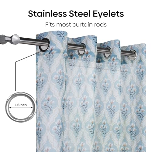 Image of haus & kinder Sheer Door Curtain 7 Feet Long Pack of 1 Door Curtain, 7 Feet Curtain for Door, Light-Filtering & Breathable (Bloom Lattice, Multicolor 114x213cm)