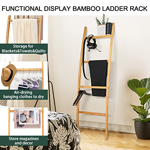 Cupike Bamboo Towel Ladder For Bathroom - Blanket Ladder Farmhouse For Living Room - Decorative Ladder - 6Ft #TOP2