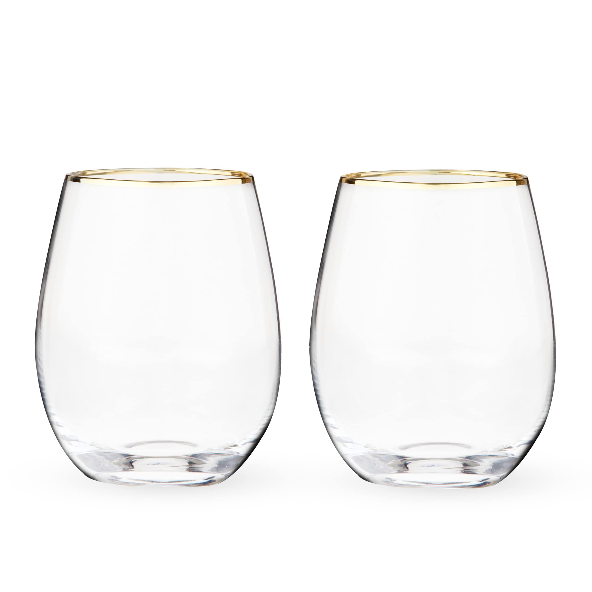 Twine Juego de copas de vino doradas sin tallo con borde dorado, vasos modernos para vinos tinto y blanco, regalos de boda, celebración de vacaciones, cristalería elegante, bar en casa, 18 onzas