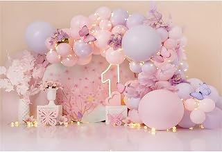 1. Geburtstag Hintergrund 180x120cm Rosa lila Ballon Funkelnde Fotografie Hintergrund dekorative Blumen Schmetterling Mädchen Geburtstag Fotografie Hintergrund Studio Foto Requisiten