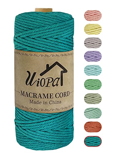 Uiopa Hilo Macrame 3mm x 100m, Cuerda Macrame Natural Algodon Suave, Macramé Cuerda de Colores para DIY Manualidades, Colgador de Plantas, Cortinas, Decoración Paredes de Navidad (Azul pavo real) Cover
