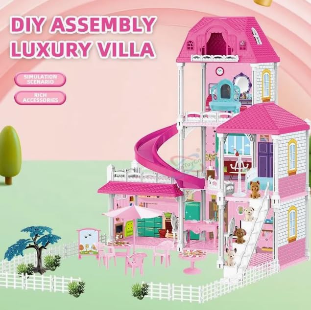 Image of Princess Doll House for Girls Toddlers 3 Story 6 Rooms Playhouse with Dolls Toy Figures, Furnitures, Accessories, Doll House Toys Gift for Kids Gift for for 3 4 5 6 7 8 9 10 Year Old