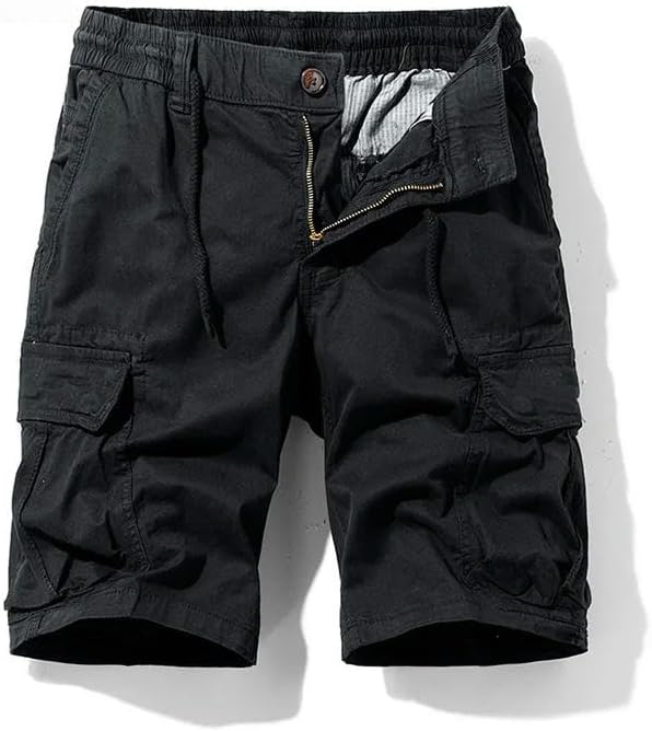 Men's Summer Solid Color Outdoor Leisure Comfortable Cargo Shorts Elastic Waist Loose Straight