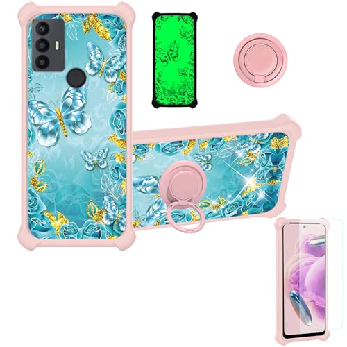 jioeuinly Case for TCL 30 Se 30se Case Compatible with TCL 30 Se 30se Phone Case Cover [with Tempered Glass Screen Protector][Hard PC + Soft Silicone][Gold Glitter+Luminous] JSF-YHD