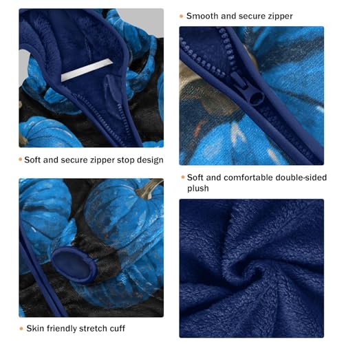 Blue Pumpkins on Black Background Toddler Fleece Jacket Girl Boys Hooded Fleece Jacket Coat Warm Outwear Zip-up 3-10T3