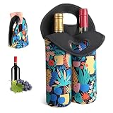 Desing Wish Double Slots Wine Carrier Tote Bag for 750ml Red/White Wine Bottles, Insulated Neoprene Wine Cooler Bag Wine Gift Bags for Gift/Picnic/Party/Beach/Christmas - Rainforest