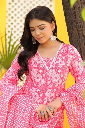 Image of PARTHVI Women's Printed Calf Length Straight Kurta & Skirt With Dupatta Set