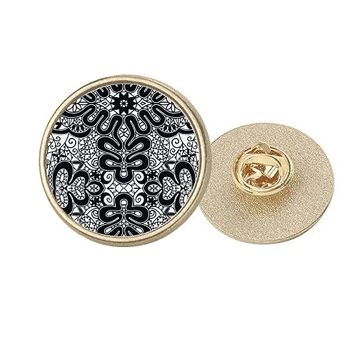 Broche ronde en métal doré rococo noir blanc taille M bijou fantaisie rétro