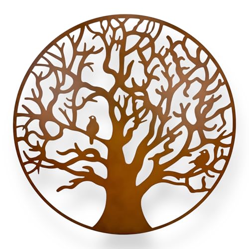 Crispe home & garden Wandbild Lebensbaum aus Metall | Metall Wanddeko für Innen & Außen | wetterfest & rostfrei | Wanddekoration für Hauswand, Terrasse & Garten | Tree of Life Deko | Ø 90 x T 1 cm