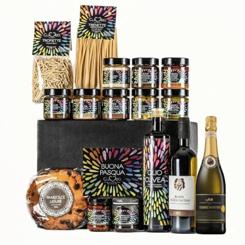 Cesto Gastronomico Natalizio Riviera con Prodotti Tipici Liguri della nostra azienda agricola - Cesto Regalo con 16 prelibatezze