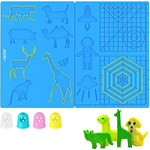 3D Printing Pen Mat 3D Pen Pad Silicone Template Silicone Basic Template with 4 Finger Protectors, 3D Pen Drawing Tools Gift for 3D Beginners/Kids/Adults ï¼ˆ16.2 8.2inchï¼‰