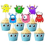 30pcs Monster Cupcake Toppers Cartoon Cute Cupcake Toppers Picks for Kids Baby Shower Birthday Monsters Theme Party Decorations Supplies