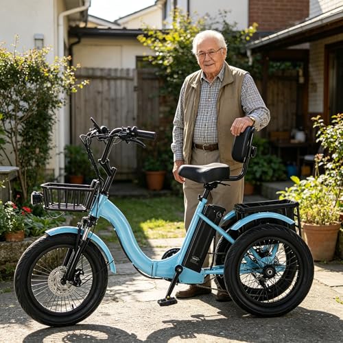 Triciclo eléctrico Plegable de 18 Pulgadas para Adultos con Cesta Grande, neumáticos Anchos de 18x3.0, Pantalla LCD, inclinación de 15°, 3 Modos, batería de 48V13Ah, autonomía de 44 km, Colo