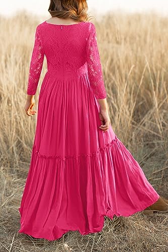 Image of MITILLY Girls Lace Flower Wedding Guest Long Maxi Dress for 6-12 Years | Girls Boho Dress, Girls' Special Occasion Dresses, Wedding Party, Size 6-12 Years, Ruffle Sleeve, A Line, With Pockets