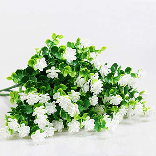 Yosichy Artificial Flowers Outdoor Fake Uv Resistant Plants Faux Plastic Greenery Shrubs For Outside Hanging Planter Home Kitchen Office Wedding Garden Decor(White) #TOP1