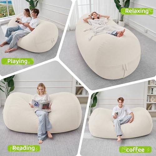 Image of 6FT Bean Bag Chair 6'Giant Bean Bag Chairs with Adults, Large Beanbag Chair | Bean bag Lounger with Machine Washable Cover Fine Corduroy Fabric, Comfy Chairs for Living Room Bedroom Dorm, Beige