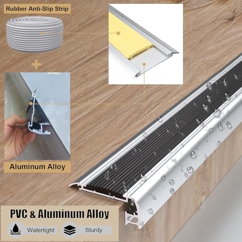 Borde de nariz de escalera metálico contra roturas en peldaños de vinilo con LED 5