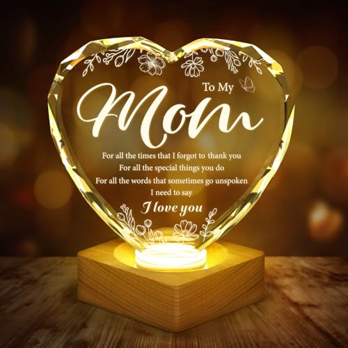 WAVEJOE Crystal Gift to My Mom, 3D Illusion Lamp Plaque, Engraved Night Light Lamp Presents for...