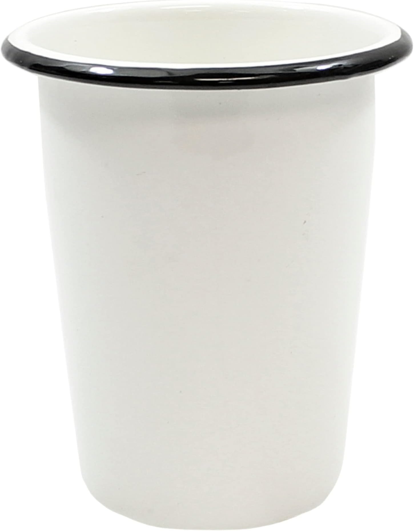 TableCraft 80011 Enamelware Collection Tumbler Cup, White with Black Rim, Porcelain Over Steel, Vintage Farmhouse Style, Indoor/Outdoor Use, Camping, RV, Home or Restaurant, 16.9 oz