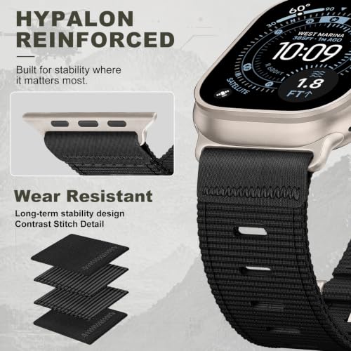 Image of Tactical Nylon Bands for Apple Watch Ultra 3 2 Band Series 11-1 /SE Men | Rugged Breathable Fabric, Nato Adjustable Sport Strap with Reinforced Connector for iWatch Ultra 49mm 46mm 45mm 44mm 42mm L