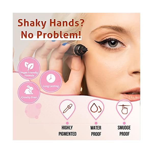 The Flick Stick Winged Eyeliner Stamp, 2 x Black Liquid Eyeliner Pens, Easy Cat Eye Stencil Makeup Tool, SmudgeProof & Waterpoof Eye Liner, Vamp Wing, Wingliner (10mm Classic, Midnight Black)