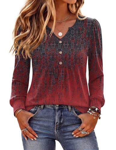 Image of Zeagoo Womens Long Sleeve Tops Fall V Neck Shirt Casual Pleated Tunic Top