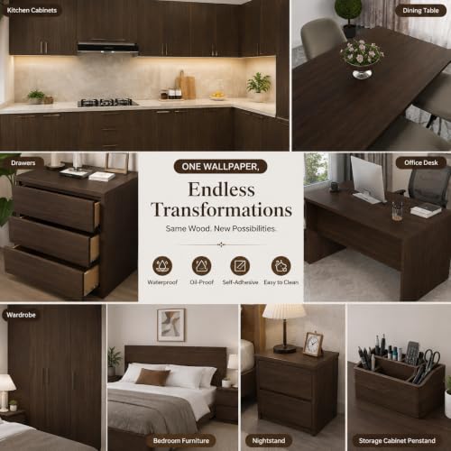 Image of HOME13 Wood Grain Wallpaper Peel and Stick Wood Contact Paper Self Adhesive Removable Thicken Wooden Wall Paper for Kitchen Cabinets Drawer Shelf Liner Waterproof (24x147 Inch, Coffee Brown)