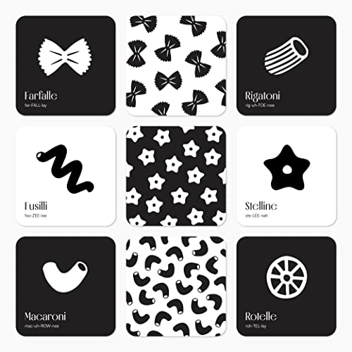 Image of Pasta for Baby High Contrast Cards Sensory Toy Learning Activity Large Black and White Flash Cards Newborn Tummy Time Play 0+ Months Infant Essentials Curious Baby Activity Gift Set