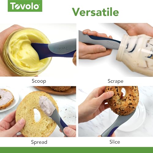 Image of Tovolo Mini Scoop and Spread Tool for Kitchen Meal Prep Small Sandwich Spreader Spatula for Peanut Butter Jelly, Silicone BPA Free Dishwasher Safe Scooper Spreader, Deep Indigo and Oyster Gray