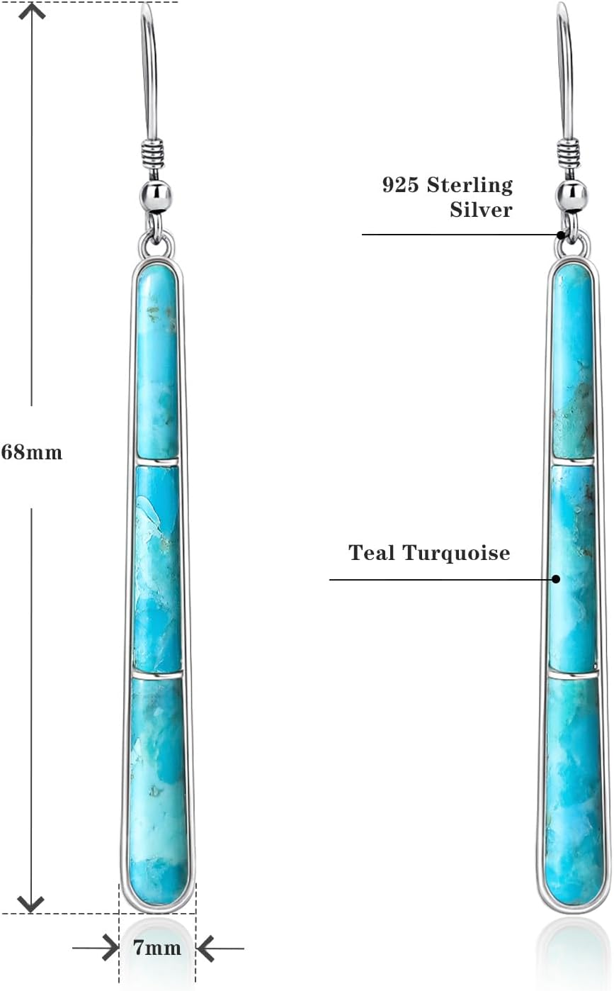 Turquoise Earrings for Women 925 Sterling Silver Gemstones Dangle Earrings Bohemian Style Statement Bar Earrings Dangle Earrings for Women Earrings Valentines Gifts - Image 7
