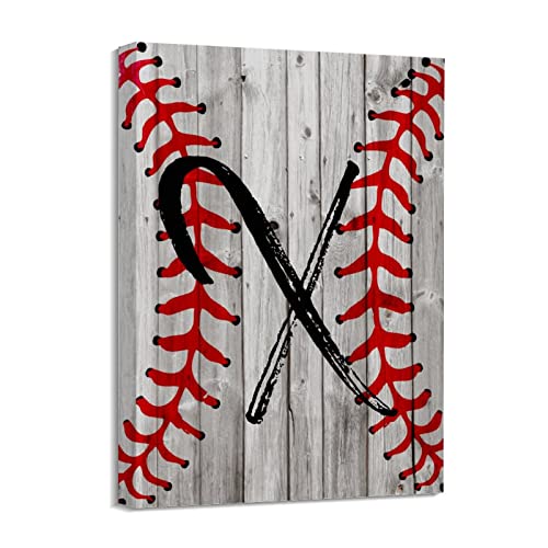 Toile personnalisée lettre X baseball cadre bois anti-décoloration