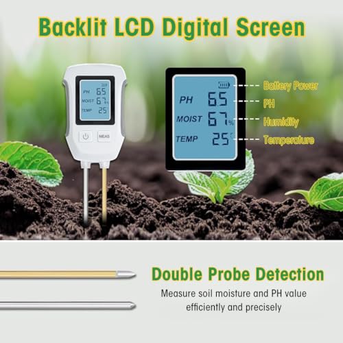 Image of HASTHIP 5 in 1 Soil Meter Dual Probes Soil Meter for Soil Fertility /Moisture /Temp /pH /Sun Light /LCD Digital Soil Moisture Meter Precison Agriculture Soil Meter (No Battery Included)