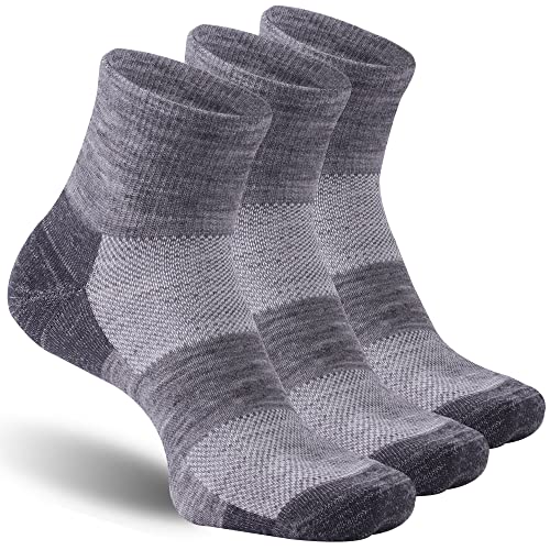 RZTT Men Thin Merino Wool Socks, Ultra-Light Soft Athletic Socks Low Cut Breathable Moisture Wikcing Hiking Running Ankle Socks,3 Pack,Medium, Ash Grey