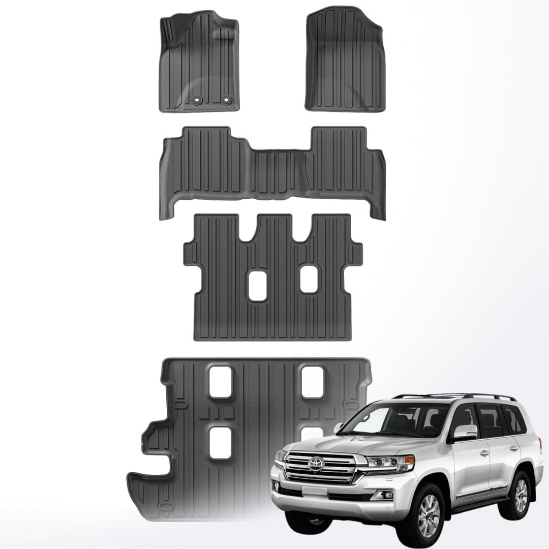 TRX AUTO 3D Car Floor Mats For Land Cruiser 2017 To 2021 Set Of 5 With Trunk Mat | All Weather Protection | Black TPE Car Floor Mats | Accessories For Land Cruiser LC200 |