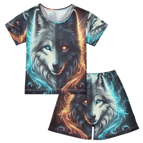 Wolf Face Black White Pajama Set Short Sleeve Summer Pajamas Shorts Sets PJ Clothes Set Soft 5Y