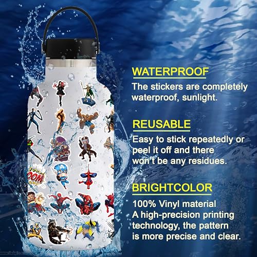 Image of Pack of 75+ Superhero Stickers Waterproof Comic Legends Theme Decals for Laptop, Avengers Aesthetic Vinyl Hydroflask Water Bottles Guitar Skateboard Luggage Bike, Colorful