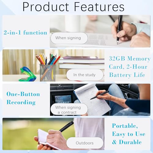 Image of 1080P Full HD Portable Pen Camera with One-Click Recording, Body Pen Cam, 32GB SD Card, 2-Hour Battery for Discreet Business Surveillance, Evidence Collection, and Privacy Protection (Carbon Black)