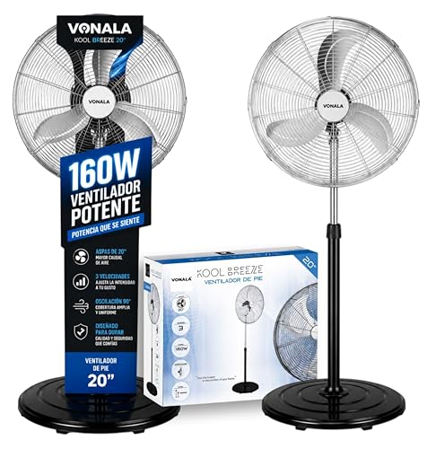 Ventilador Industrial Potente y Ultra Frío 160W 20', Ventilador Pie 142cm Oscilante 3 Velocidades, Ventiladores de Pie, Ventilador Exterior Terraza o Interior, Ideal Gimnasios, Restaurantes, Comercios