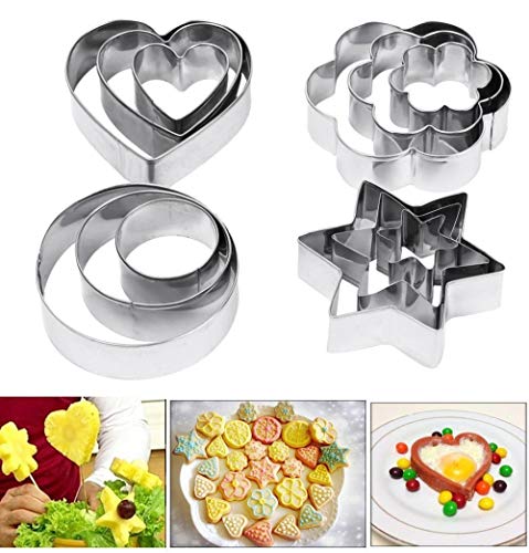 Cookie Cutters Pastry Fruit Cutters, Amison 12 Pcs Metal Stainless Steel Heart Star Circle Flower Shaped Mould