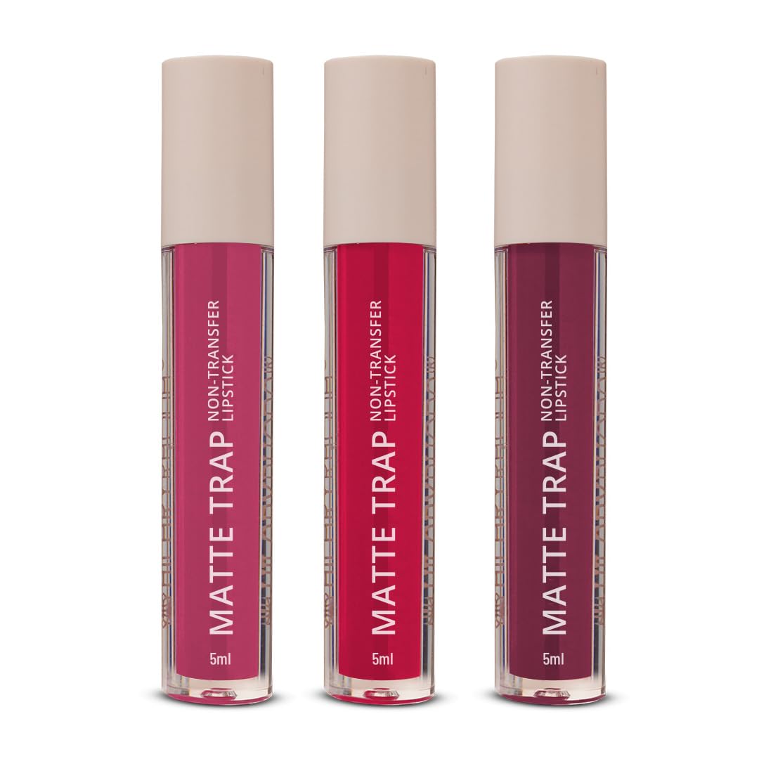 Matte Trap Liquid Lipstick | Non-Transfer & Waterproof Lipstick | 8-Hour Long Stay | Non-Drying Formula | 5ml (Matte Trap Vibe Trio)