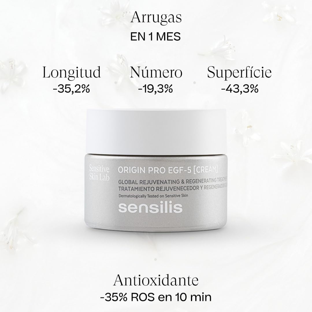 Sensilis - Origin PRO EGF5, Crema Rejuvenecedora, 50 ml | 5 Factores de Crecimiento, Regenera, Reafirma, Repara, Piel Normal a Seca, Textura Crema, Antiedad, Facial