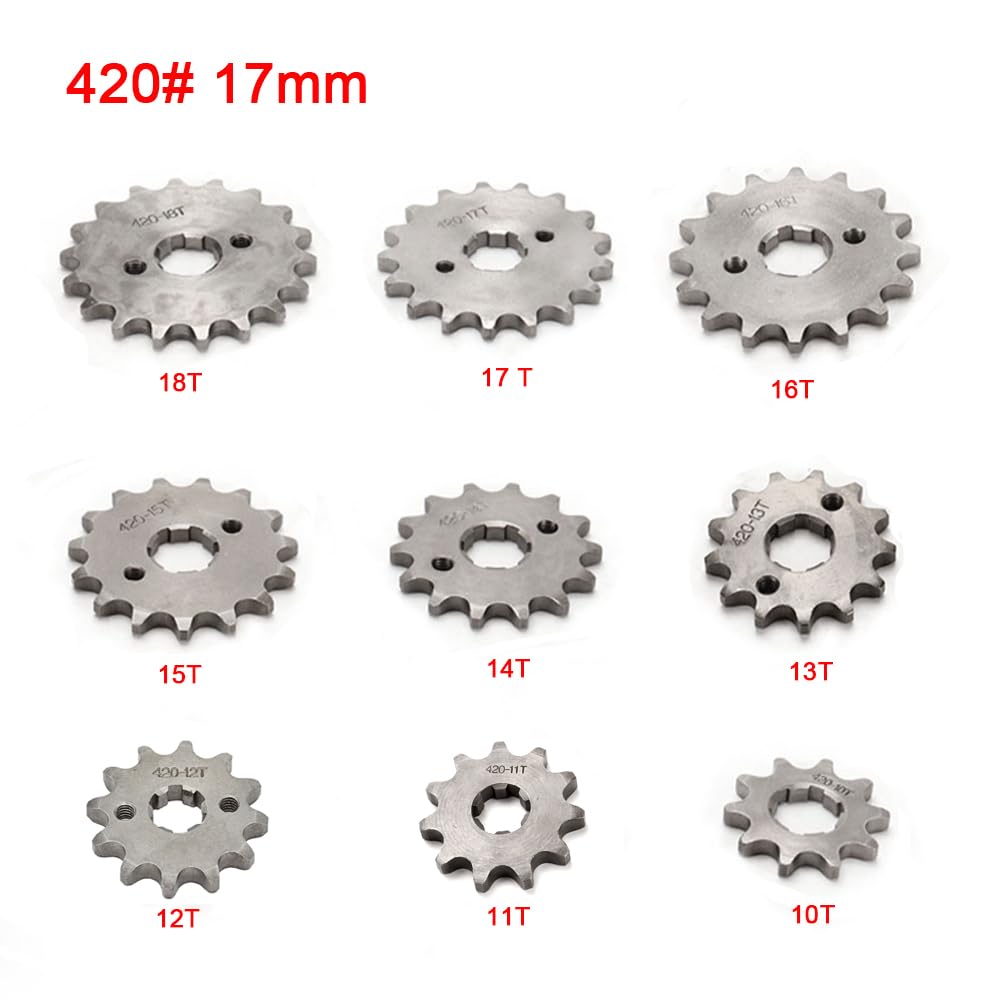 420 10T 17mm Chain Sprocket with Buckle Motorcycle Front Sprocket Gear fits for 50cc 70cc 90cc 110cc 125cc 140cc 160cc Engine Pit Dirt Mini Bikes Go Kart Trail Quad ATVs 4 Wheeler Moped(1 Set)
